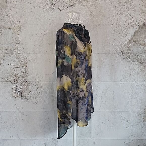 Mossimo sheer blouse watercolor print Women's Size XS - Picture 5 of 11